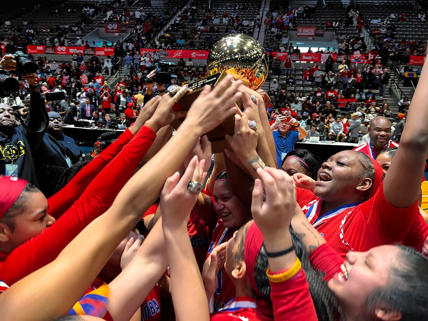 The Neshoba Central Rockets celebrate the 2024 Class 6A State Championship after defeating Terry on Saturday, March 2 at the Mississippi Coliseum in Jackson, Miss.